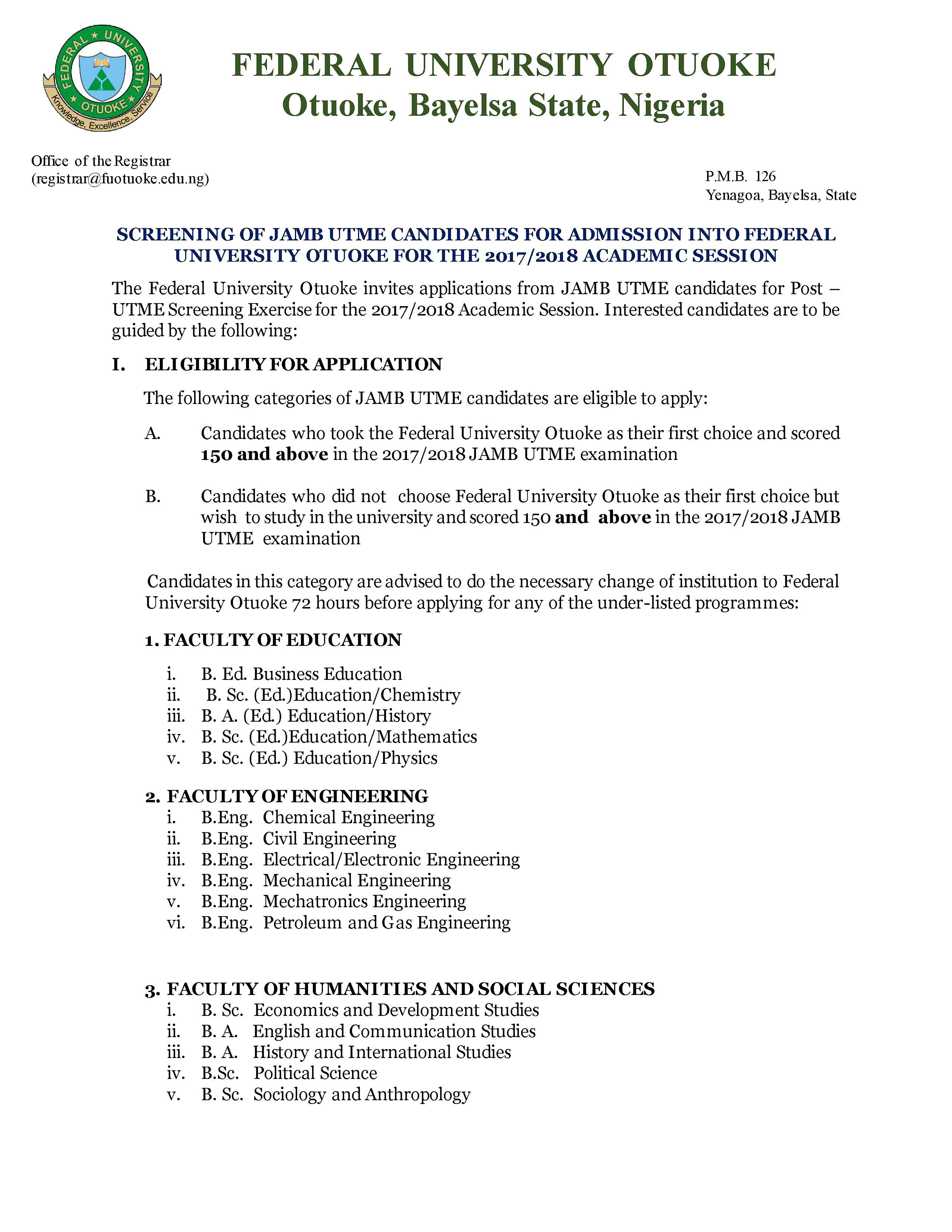 fuotuke post utme 2017