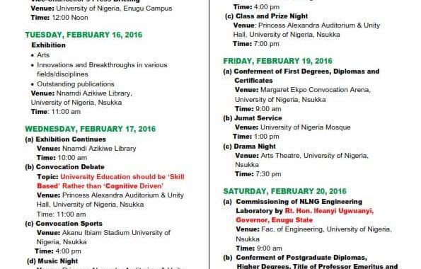 UNN 45th Convocation Ceremonies Programme of Events