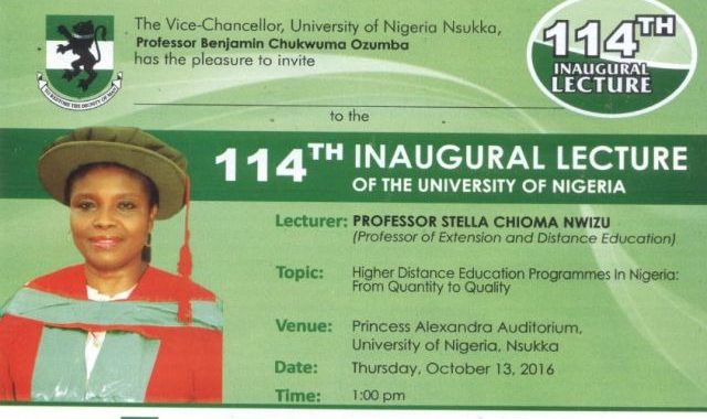 Invitation To UNN 114th Inaugural Lecture Delivered By Prof. Stella C. Nwizu