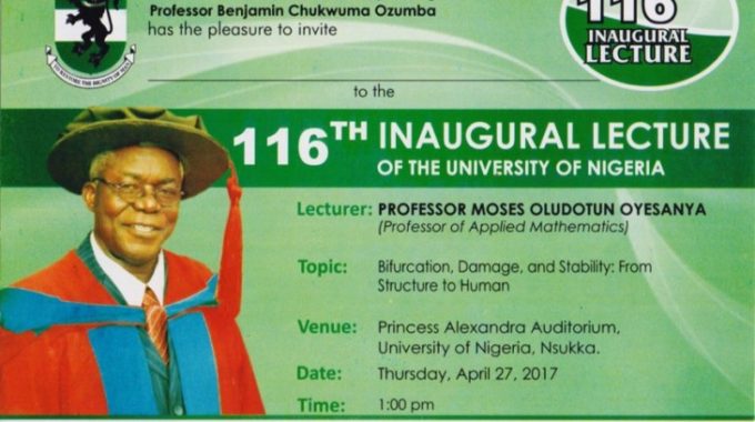 INVITATION: UNN 116th Inaugural Lecture By Professor Moses Oyesanya