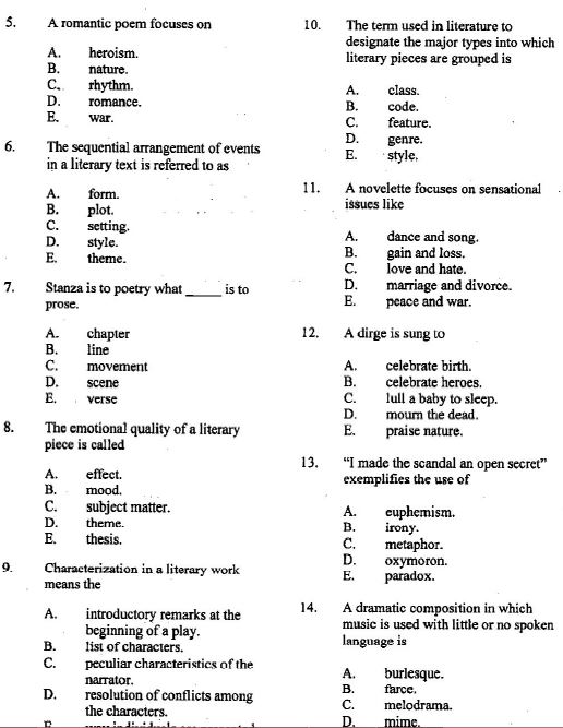 multiple choice questions and answers on literature review