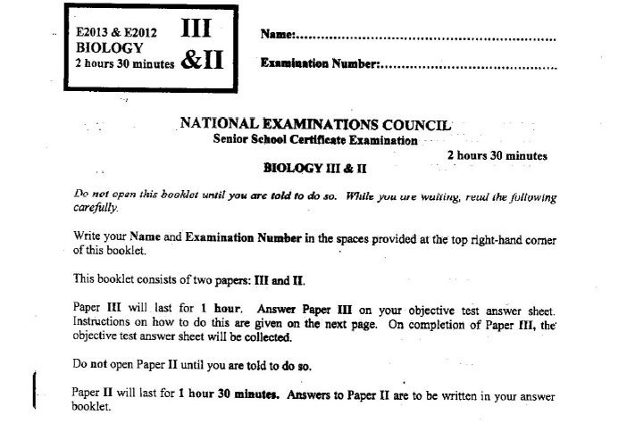 neco 2017 biology questions