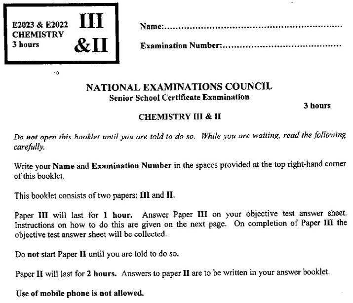 neco chemistry questions