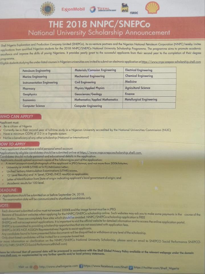 out 2018 Scholarship NNPC is SNEPCo Form ... Registration