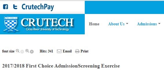 CRUTECH 2nd Choice UTME & Direct Entry Screening Exercise -2018/19