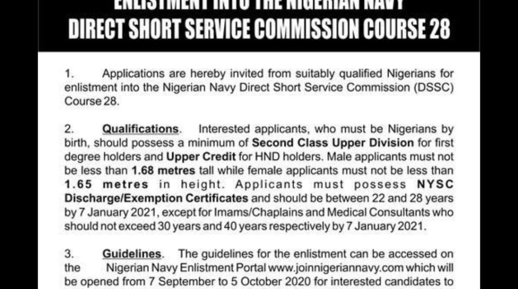 Nigerian Navy Recruitment 2020