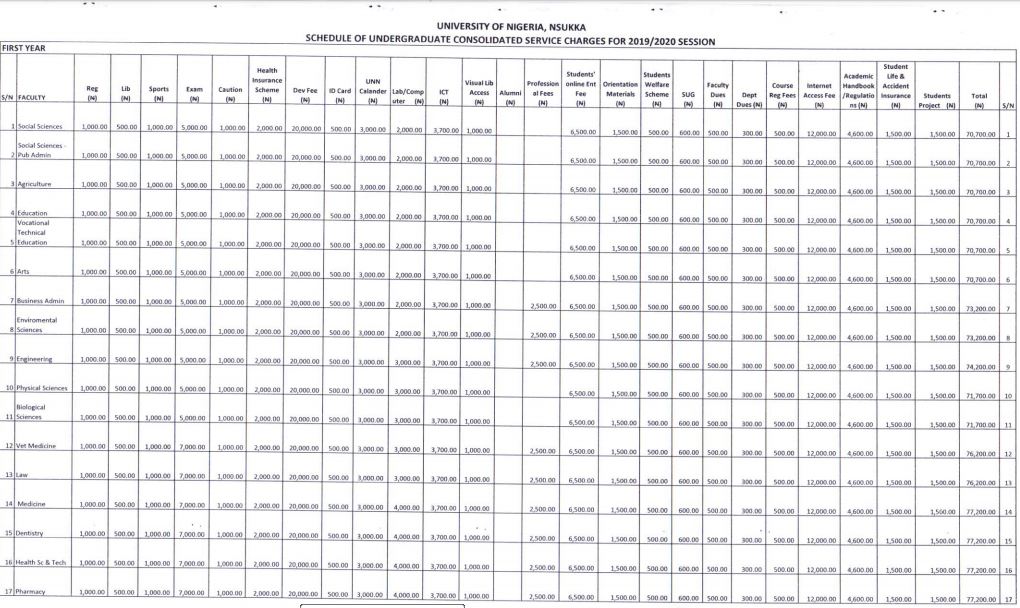 unn fees 2019 first year