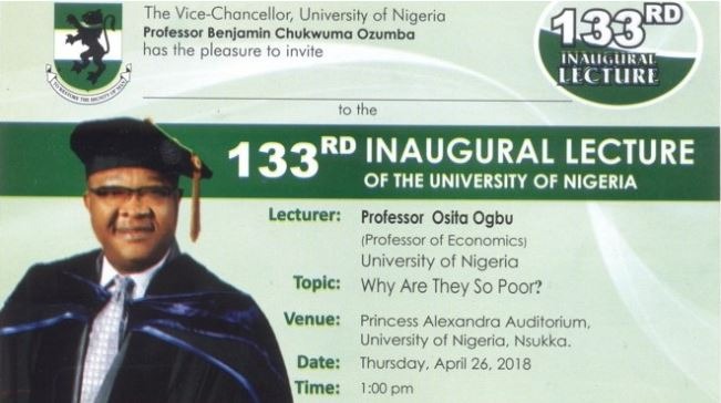 Prof Osita Ogbu To Deliver UNN 133rd Inaugural Lecture