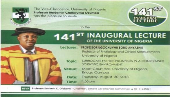 UNN 141st Inaugural Lecture Invitation By Professor Ugochukwu Anyaehie