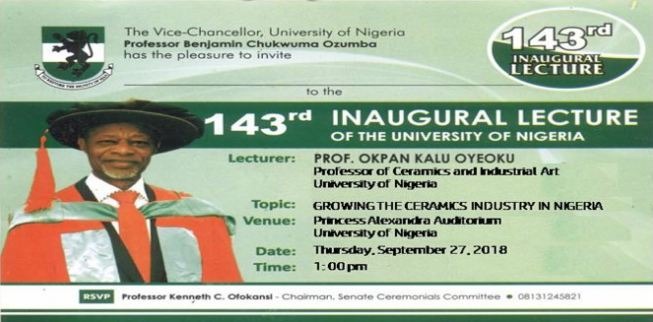 UNN 143rd Inaugural Lecture By Professor Okpan Kalu Oyeoku