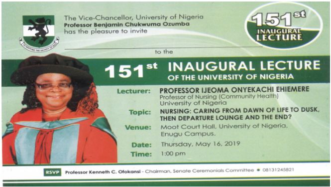 UNN 151st Inaugural Lecture Invitation by Professor Ijeoma Ehiemere